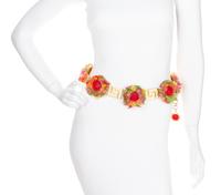 A Gianni Versace Multicolor Floral and Greco Link Belt, 34" x 1.25". Medallions: 3" x 3".