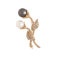 CULTURED PEARL AND DIAMOND BROOCH