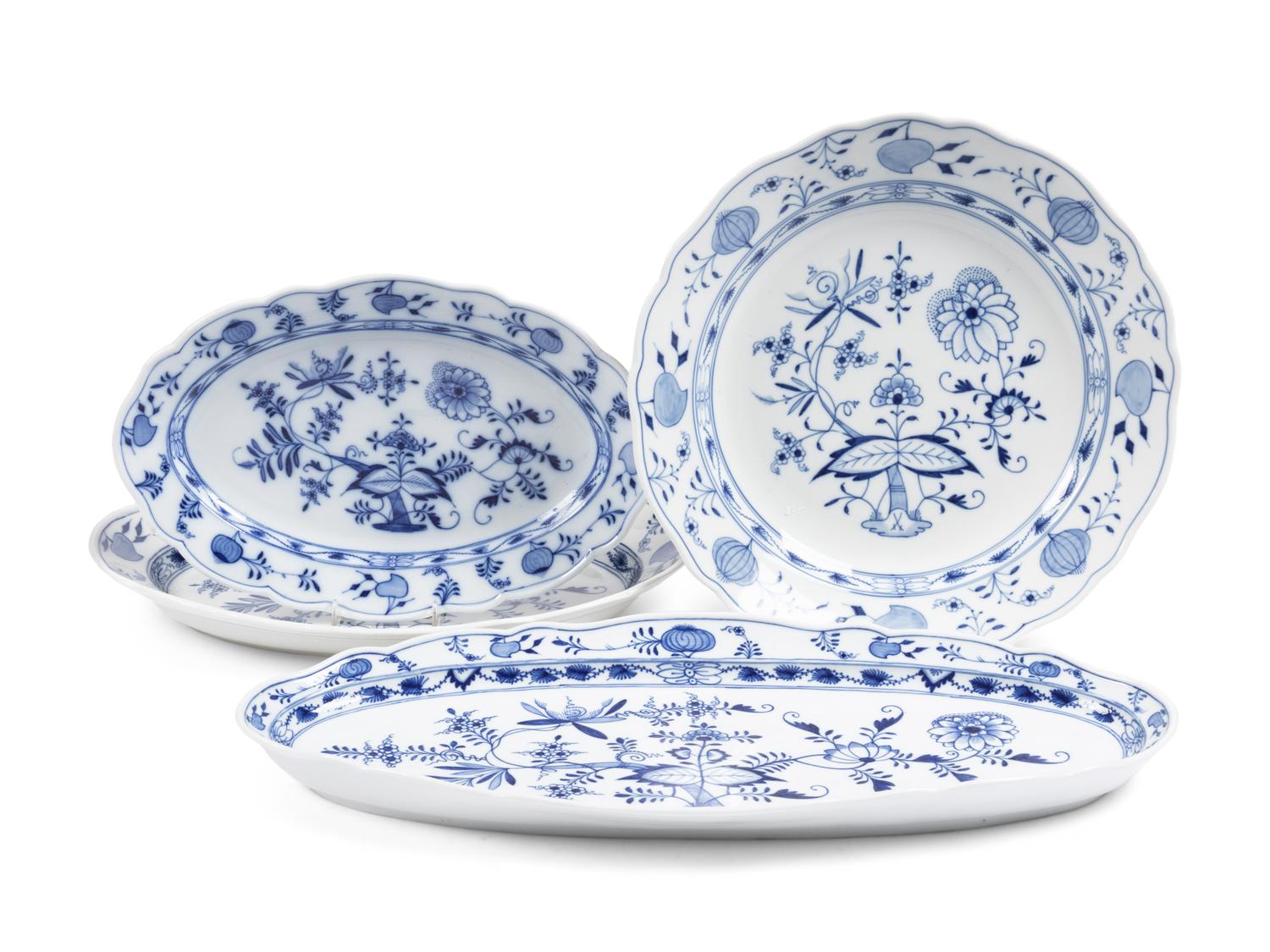 An Assembled Meissen Blue Onion Porcelain Dinner Service