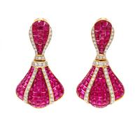 A Pair of 18 Karat Yellow Gold, Ruby and Diamond Earclips, 15.95 dwts.