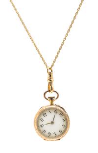 An 18 Karat Yellow Gold, Enamel and Diamond Pendant Watch, 11.80 dwts.