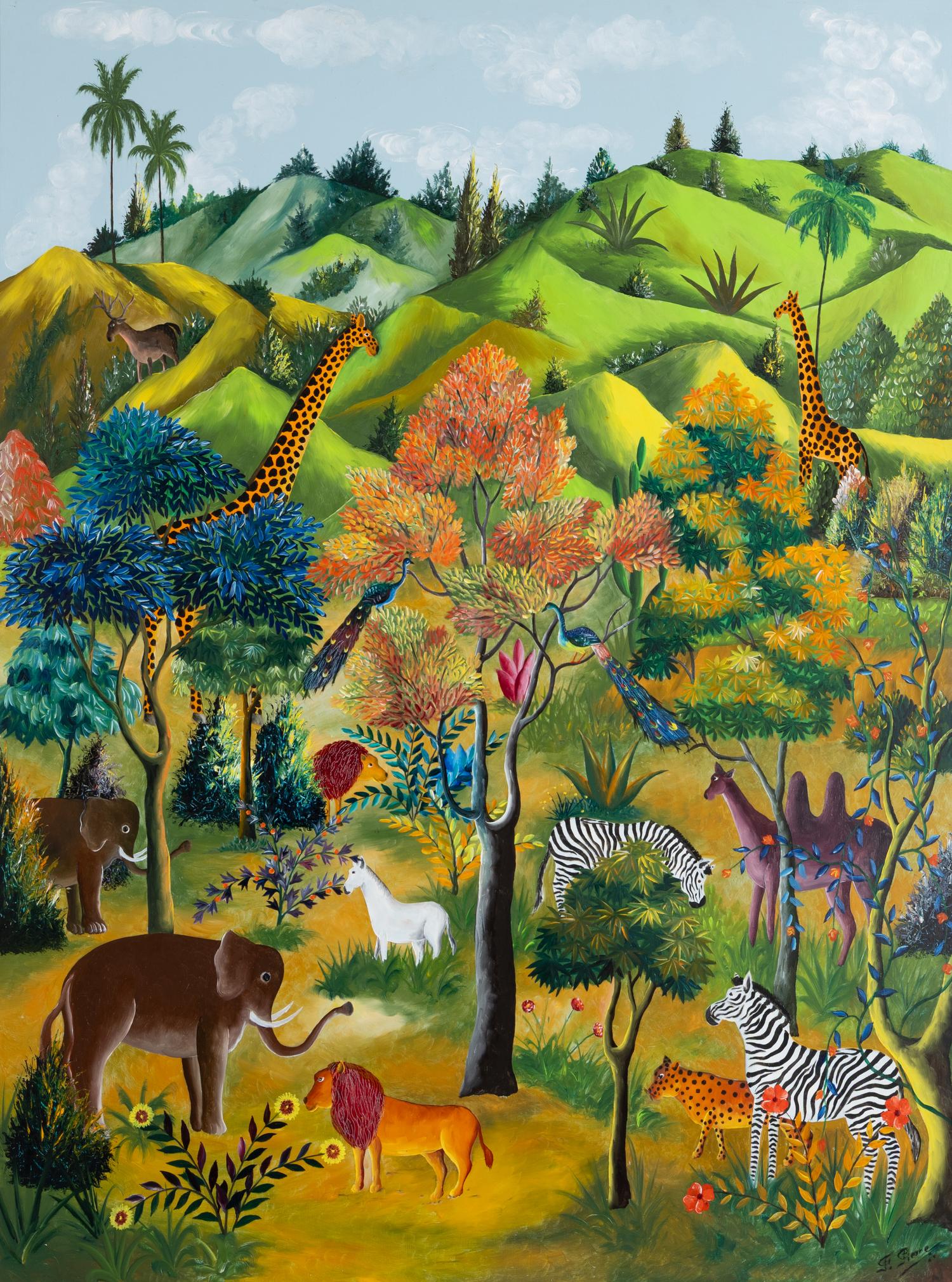 Fernand Pierre (Haitian, 1919–2002) — Animals in a Tropical Landscape