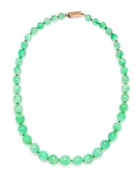 A Graduated Single Strand Jadeite Jade Bead Necklace, 27.40 dwts.