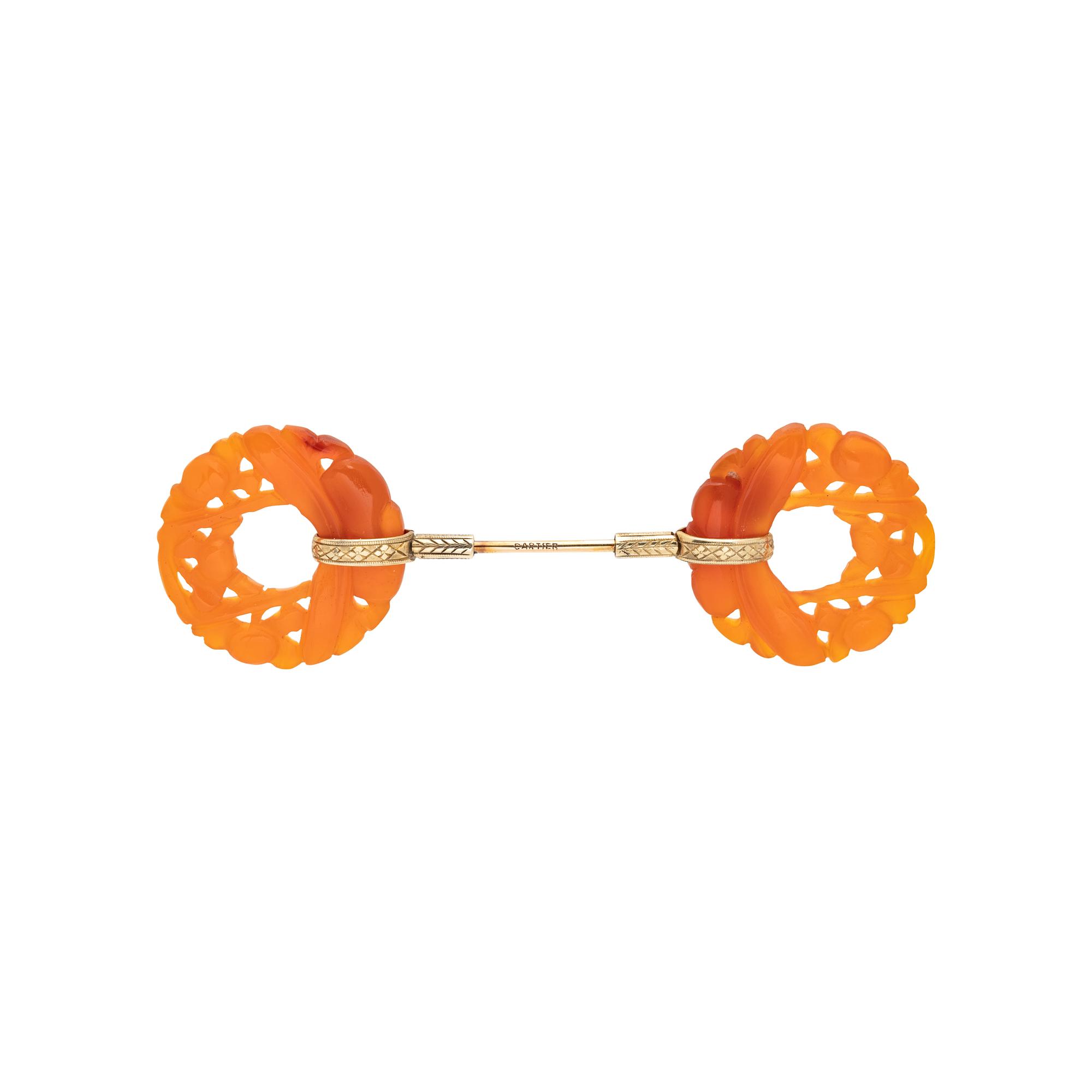 YELLOW GOLD AND CARNELIAN JABOT PIN
