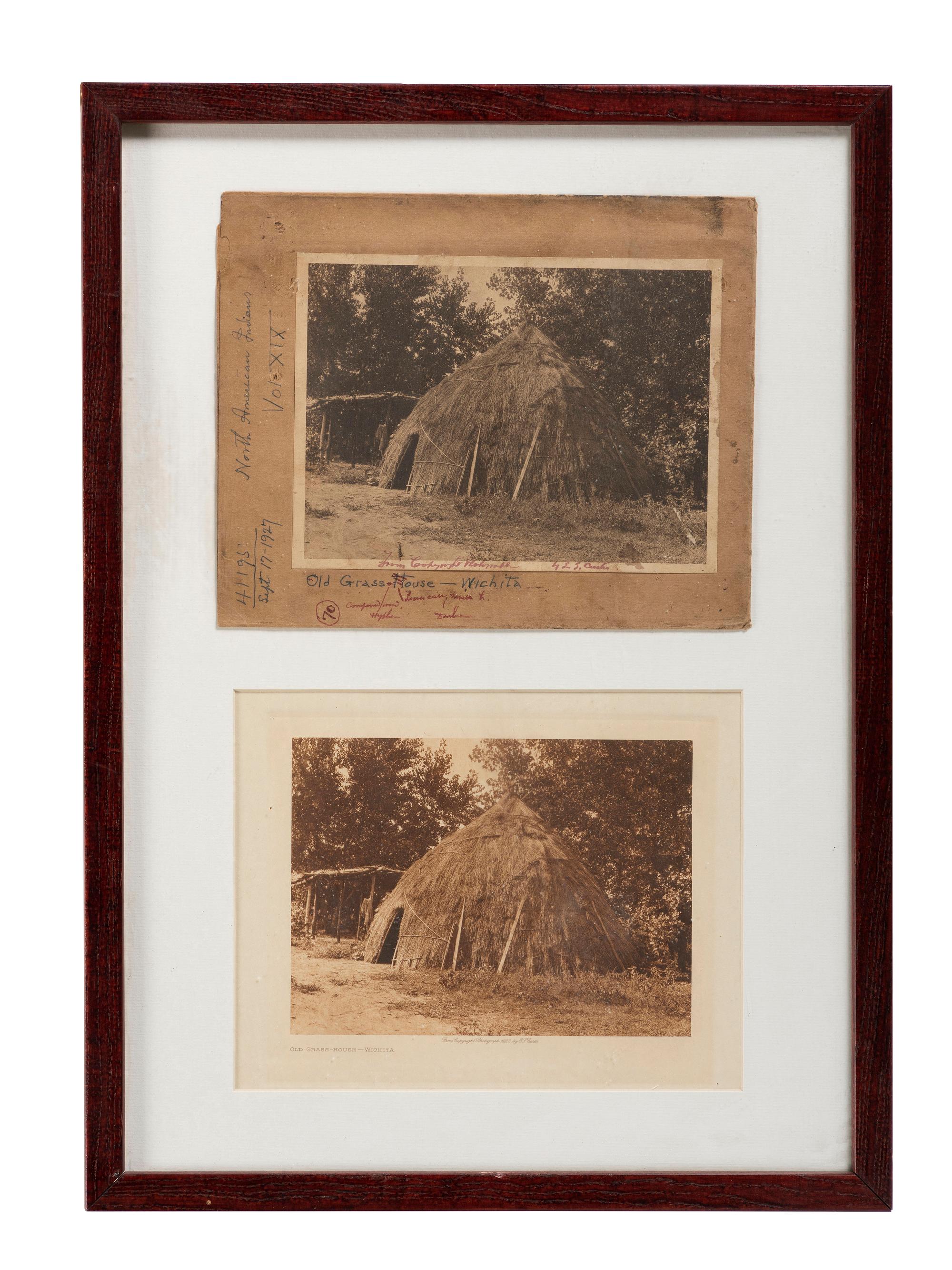 CURTIS, Edward, photographer. Old Grass House - Wichita . Signed proof print with finished photogravure.