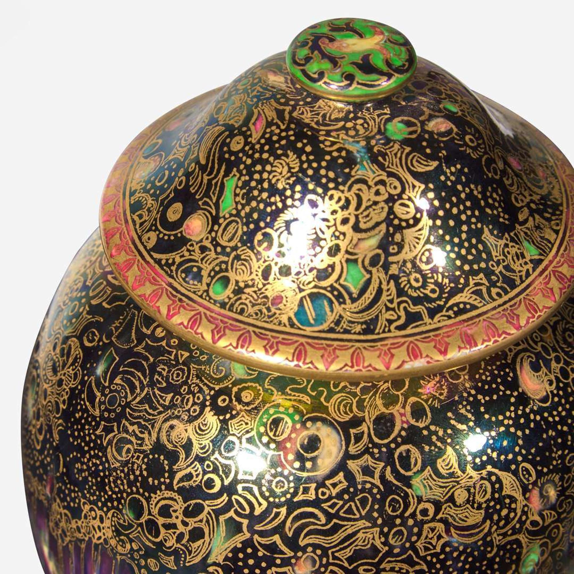 A Wedgwood Black Fairyland Lustre "Jewelled Tree" Vase and Cover UK, circa 1925