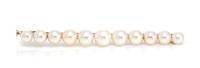 An 18 Karat White Gold and Cultured Pearl Bar Pin, French, 6.05 dwts.