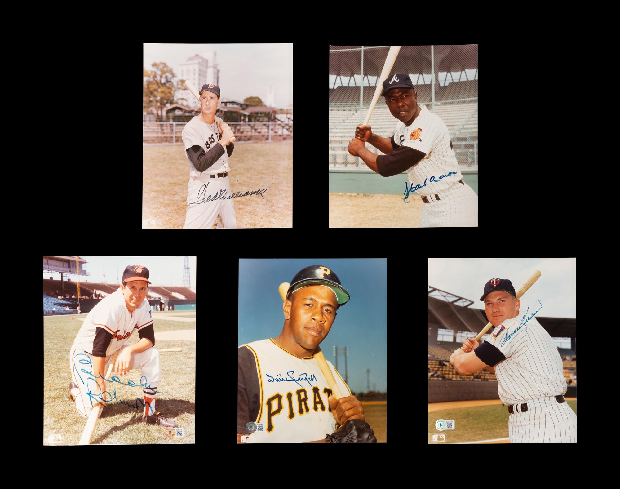 A Group of 10 Hall of Fame Signed Autograph Photos Including Hank Aaron and Ted Williams (Beckett Authentication Services BAS Certified)