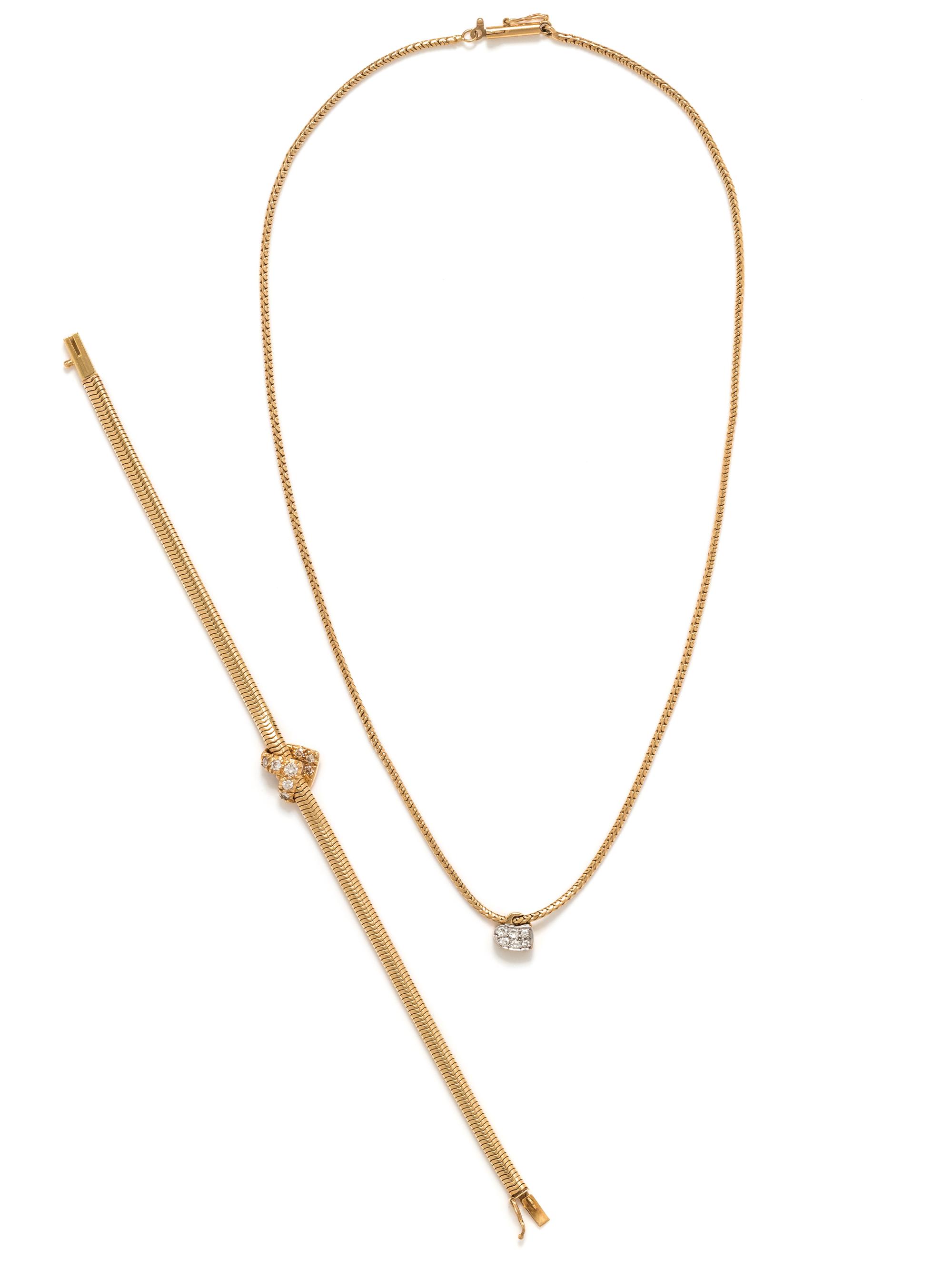 COLLECTION OF YELLOW GOLD AND DIAMOND HEART JEWELRY
