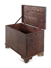 An Anglo-Indian Style Carved Teakwood Trunk
