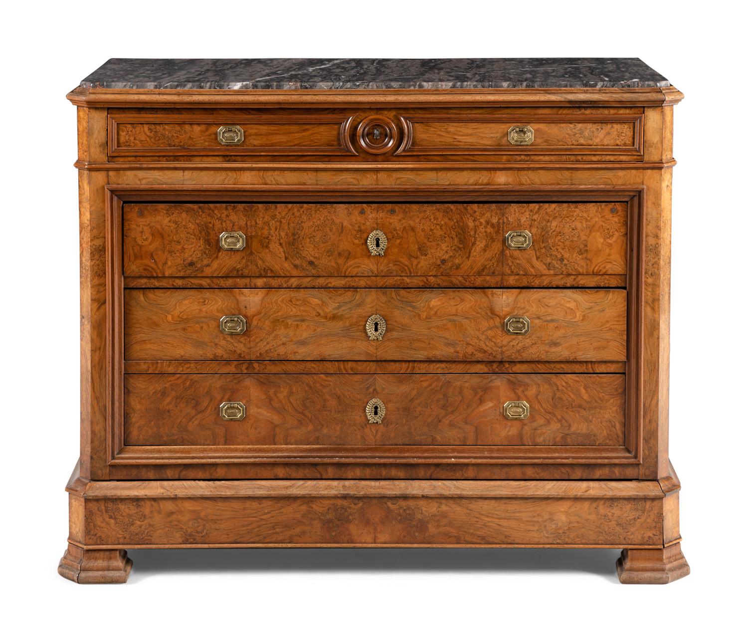 A Louis Philippe Walnut Marble-Top Commode