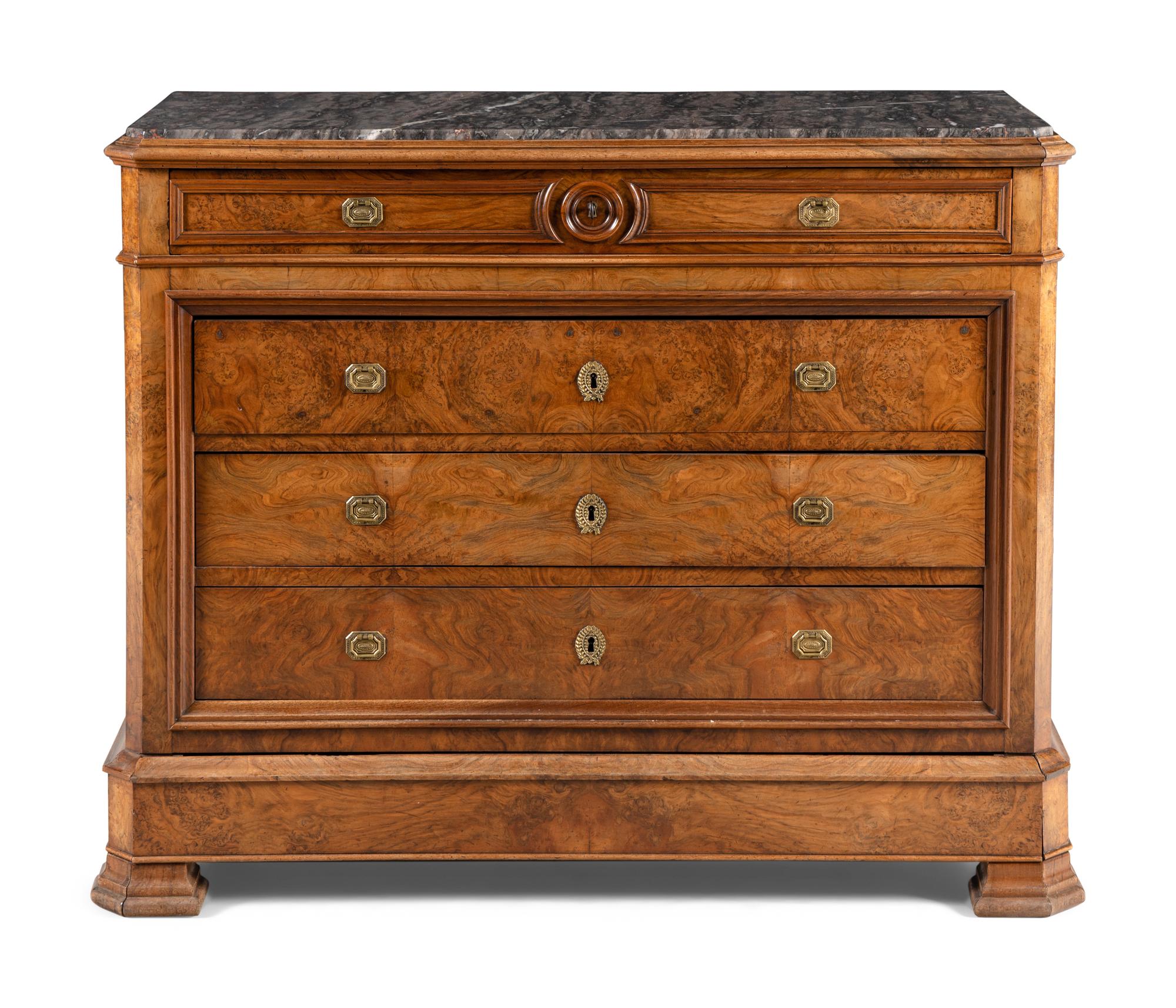 A Louis Philippe Walnut Marble-Top Commode