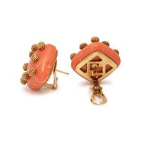 YELLOW GOLD AND CORAL EARCLIPS