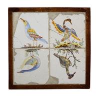 A Pair of William and Mary Style Tile Inset Side Tables Height 19 1/2 x width 18 3/4 x depth 18 3/4 inches.