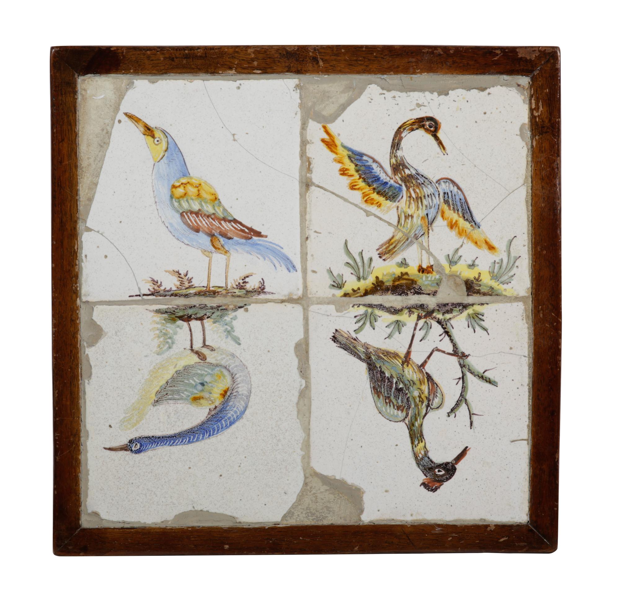 A Pair of William and Mary Style Tile Inset Side Tables Height 19 1/2 x width 18 3/4 x depth 18 3/4 inches.