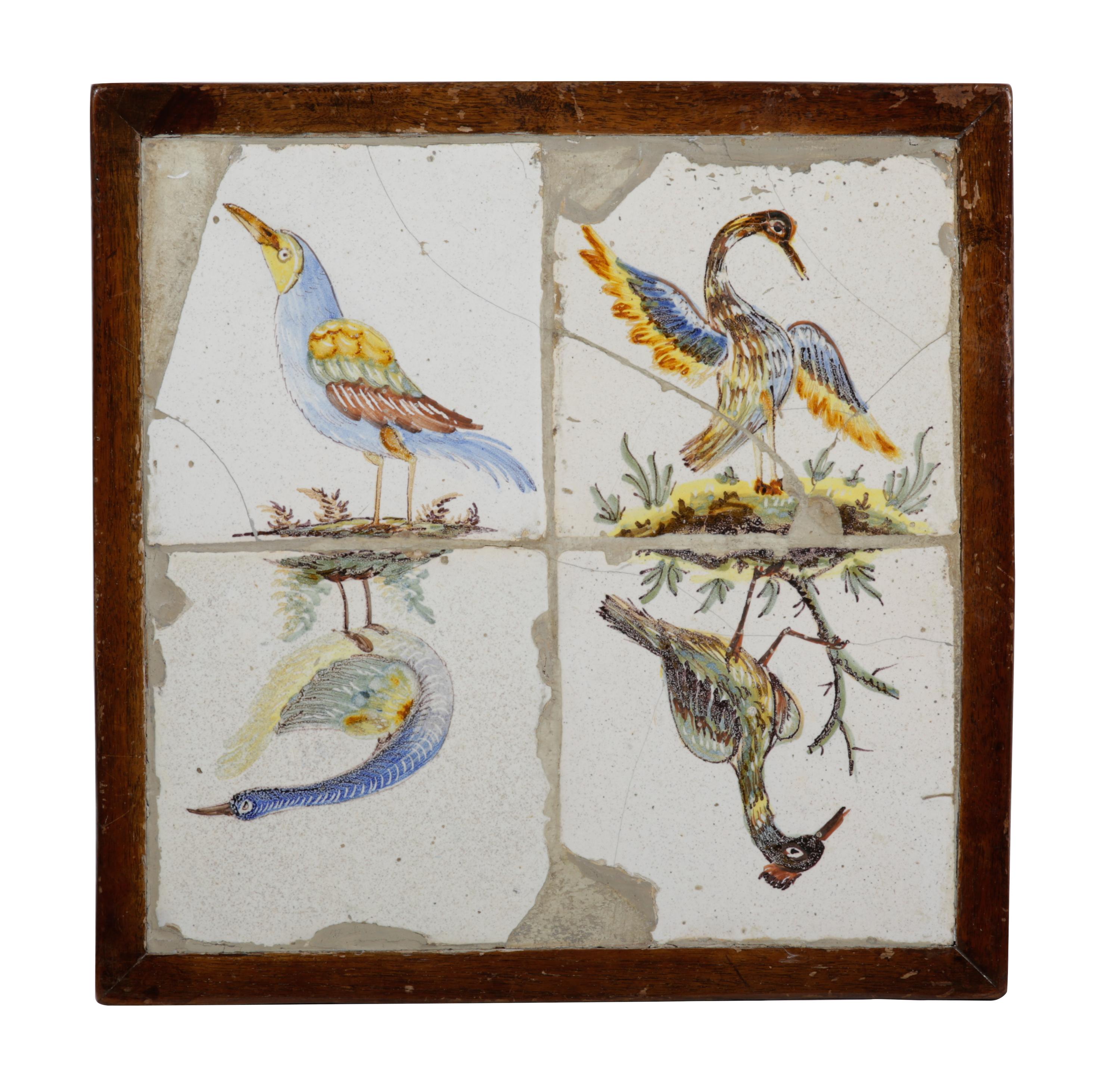 A Pair of William and Mary Style Tile Inset Side Tables Height 19 1/2 x width 18 3/4 x depth 18 3/4 inches.