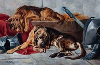 Two Works of Art depicting Bloodhounds Larger: 17 3/8 x 26 1/2 inches.