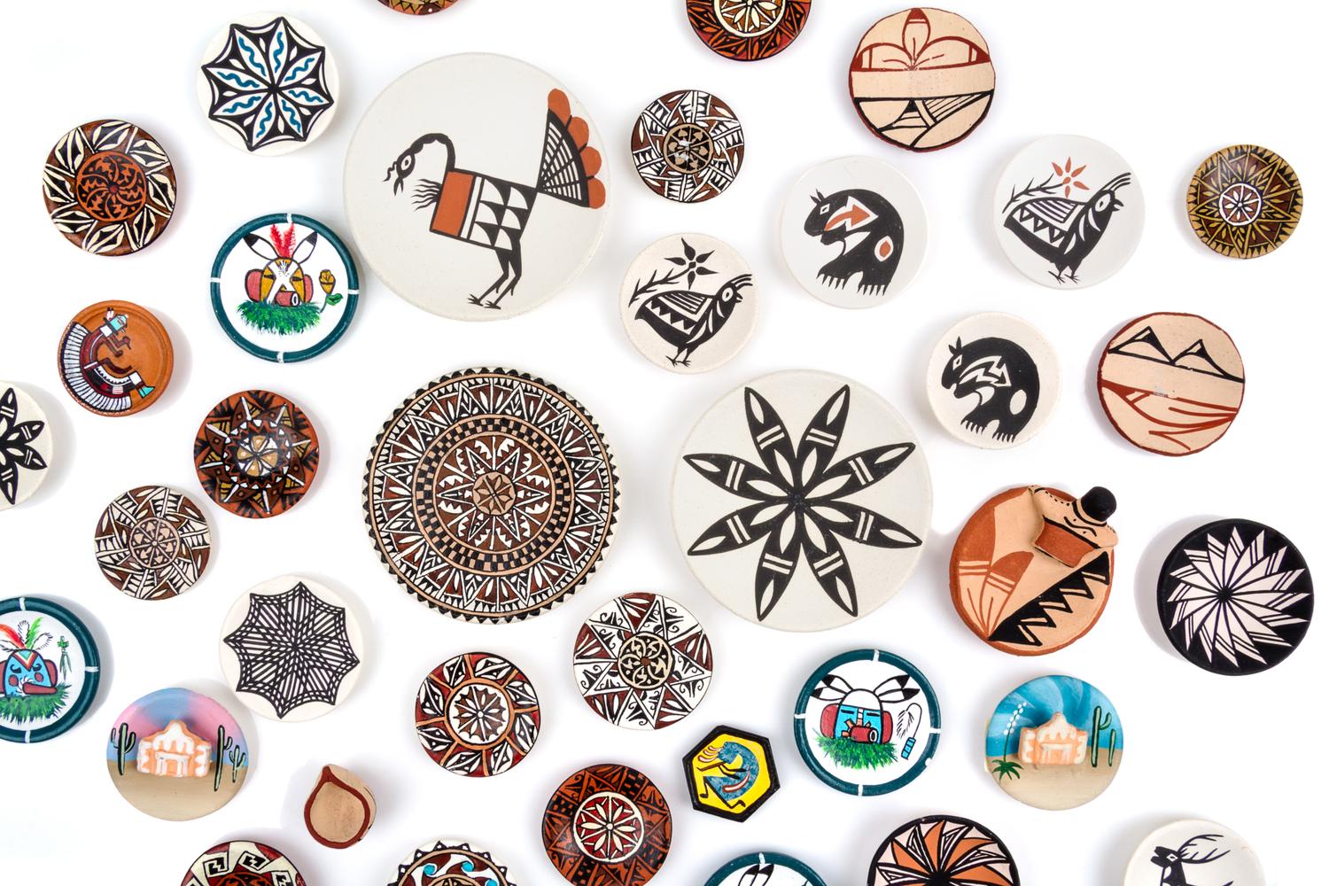A Collection of Native American Pottery Plates Diameter of largest 2 1/4 inches. — Various Makers