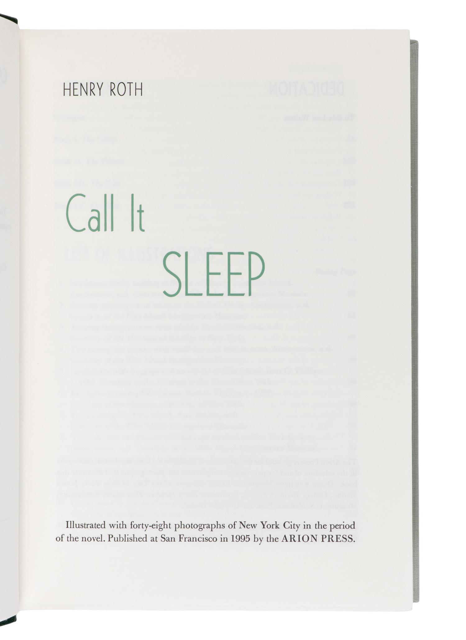 [FINE PRESS - ARION PRESS]. ROTH, Henry (1906-1995). Call it Sleep . San Francisco: The Arion Press, 1995.