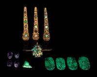 A Group of Chinese Jade, Jadeite, Kingfisher Feather and Hardstone Inlaid Jewelry