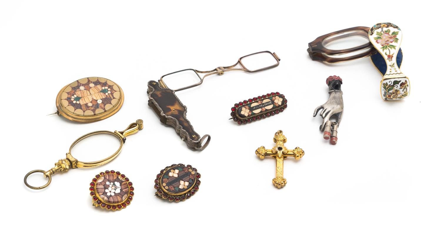 A Collection of Lorgnettes, Width of widest 4 inches.