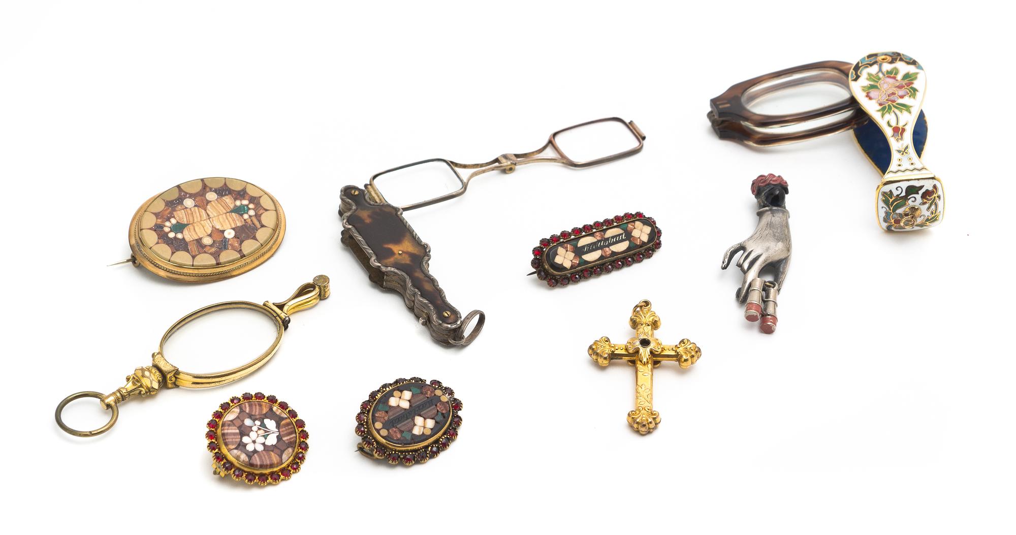 A Collection of Lorgnettes, Width of widest 4 inches.