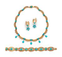 YELLOW GOLD, TURQUOISE AND DIAMOND SET