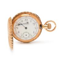WALTHAM, 14K YELLOW GOLD HUNTER CASE POCKET WATCH
