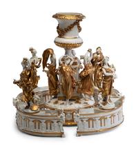 A Capodimonte Five-Piece Parcel Gilt Porcelain Surtout de Table