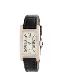 CARTIER, 18K WHITE GOLD 'TANK AMÉRICAINE WATCH, BOX & PAPERS