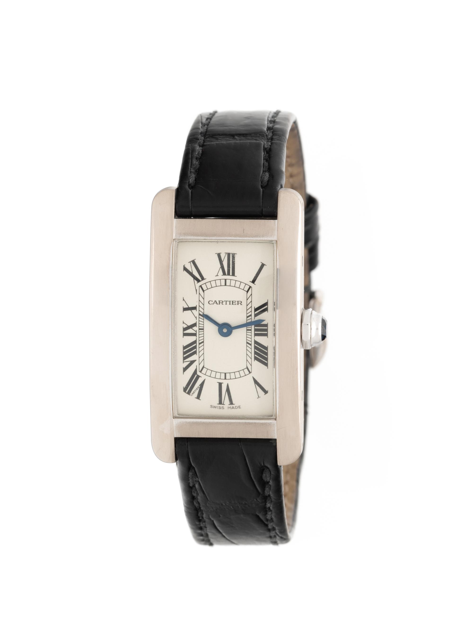 CARTIER, 18K WHITE GOLD 'TANK AMÉRICAINE WATCH, BOX & PAPERS