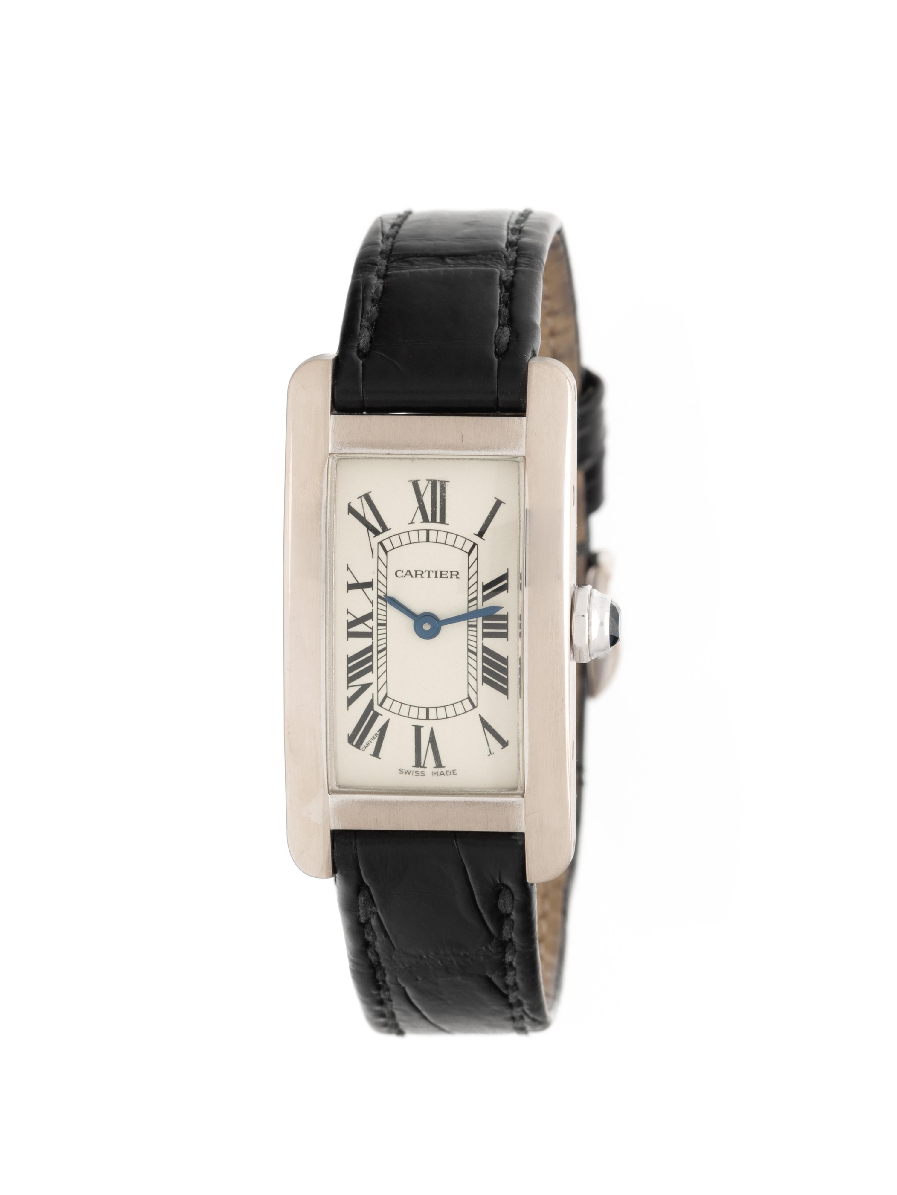 CARTIER, 18K WHITE GOLD 'TANK AMÉRICAINE WATCH, BOX & PAPERS
