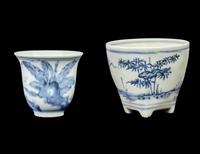 Two Chinese Blue and White Porcelain Tea Cups