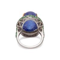 TANZANITE, TSAVORITE GARNET AND DIAMOND RING