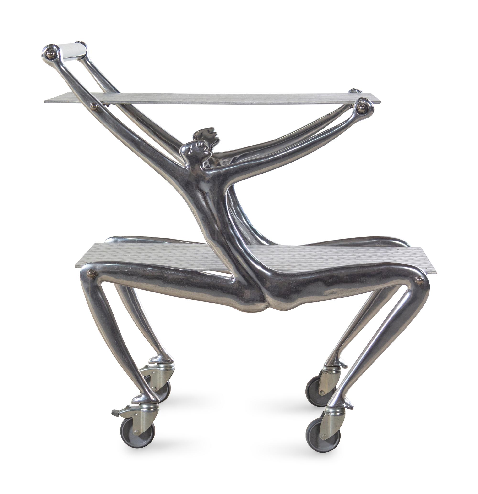 A Carrol Boyes Cast Aluminum Man Drinks Trolley
