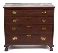 A George II Style Mahogany Chest of Drawers Height 36 x width 39 1/4 x depth 20 1/2 inches. — 19TH CENTURY