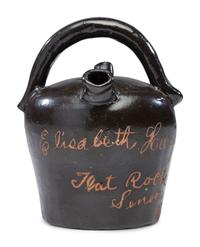 A Rare Albany Slip-Glazed Stoneware Harvest Jug Identified to Elizabeth Beck Harpster