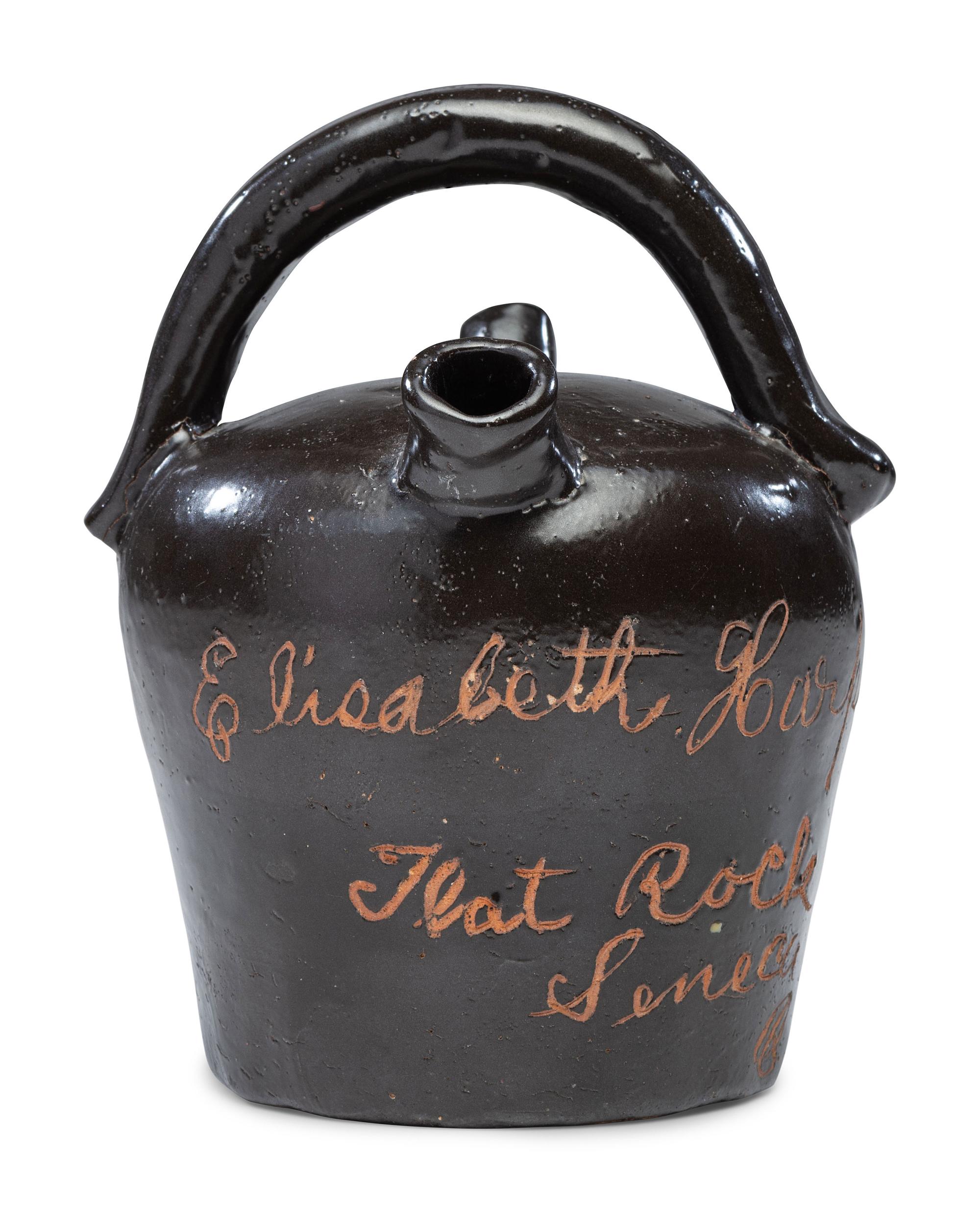 A Rare Albany Slip-Glazed Stoneware Harvest Jug Identified to Elizabeth Beck Harpster