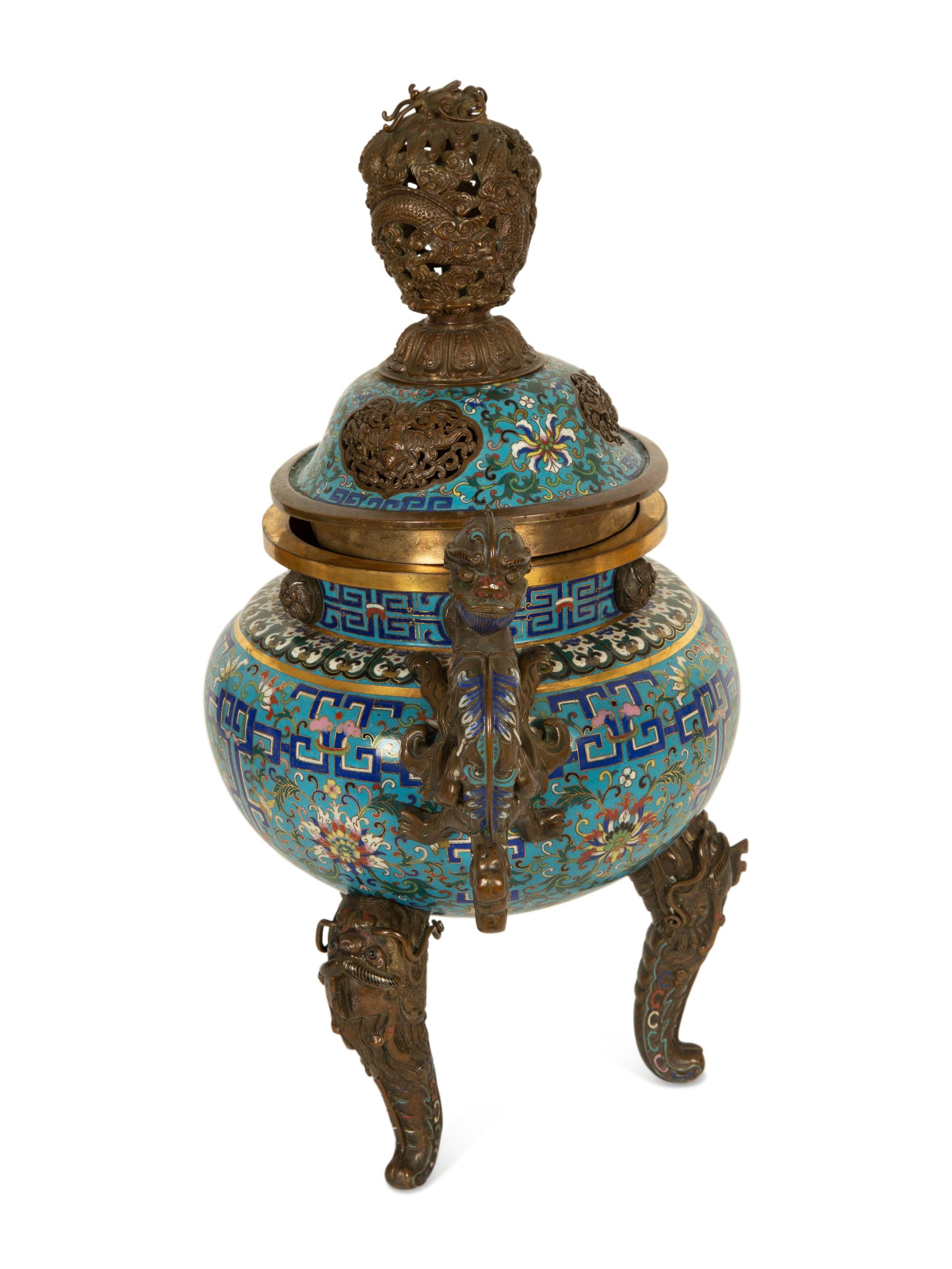 A Chinese Gilt and Enameled Bronze Mounted Cloisonne Censer