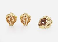 A Set of Matching 18K Italian Gold Ear Clips and Ring