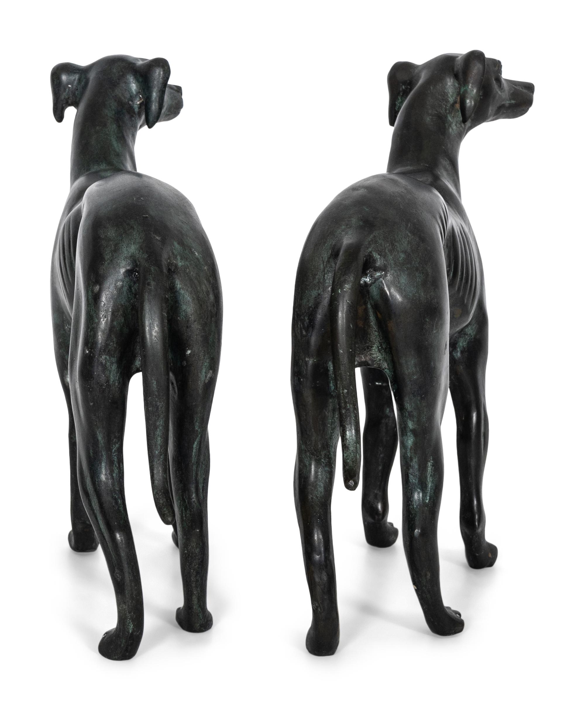 A Pair of Cast Bronze Greyhound Sculptures
