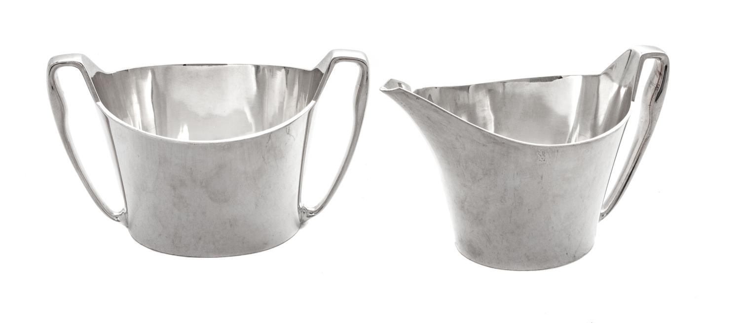 A Danish Silver Creamer and Sugar Set, Hans Hansen, Copenhagen, each handled.
