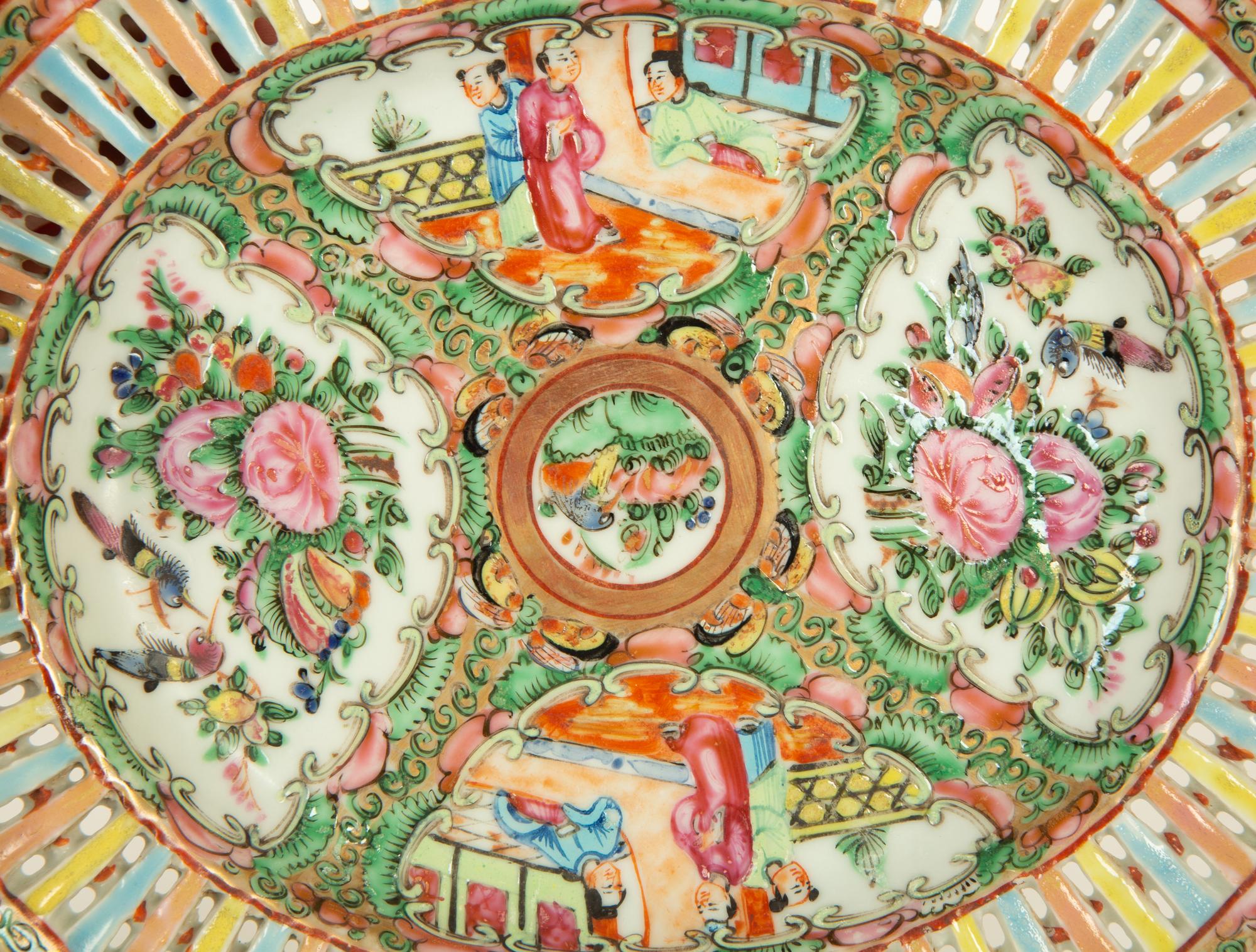 A Chinese Rose Medallion Porcelain Basket and Undertray
