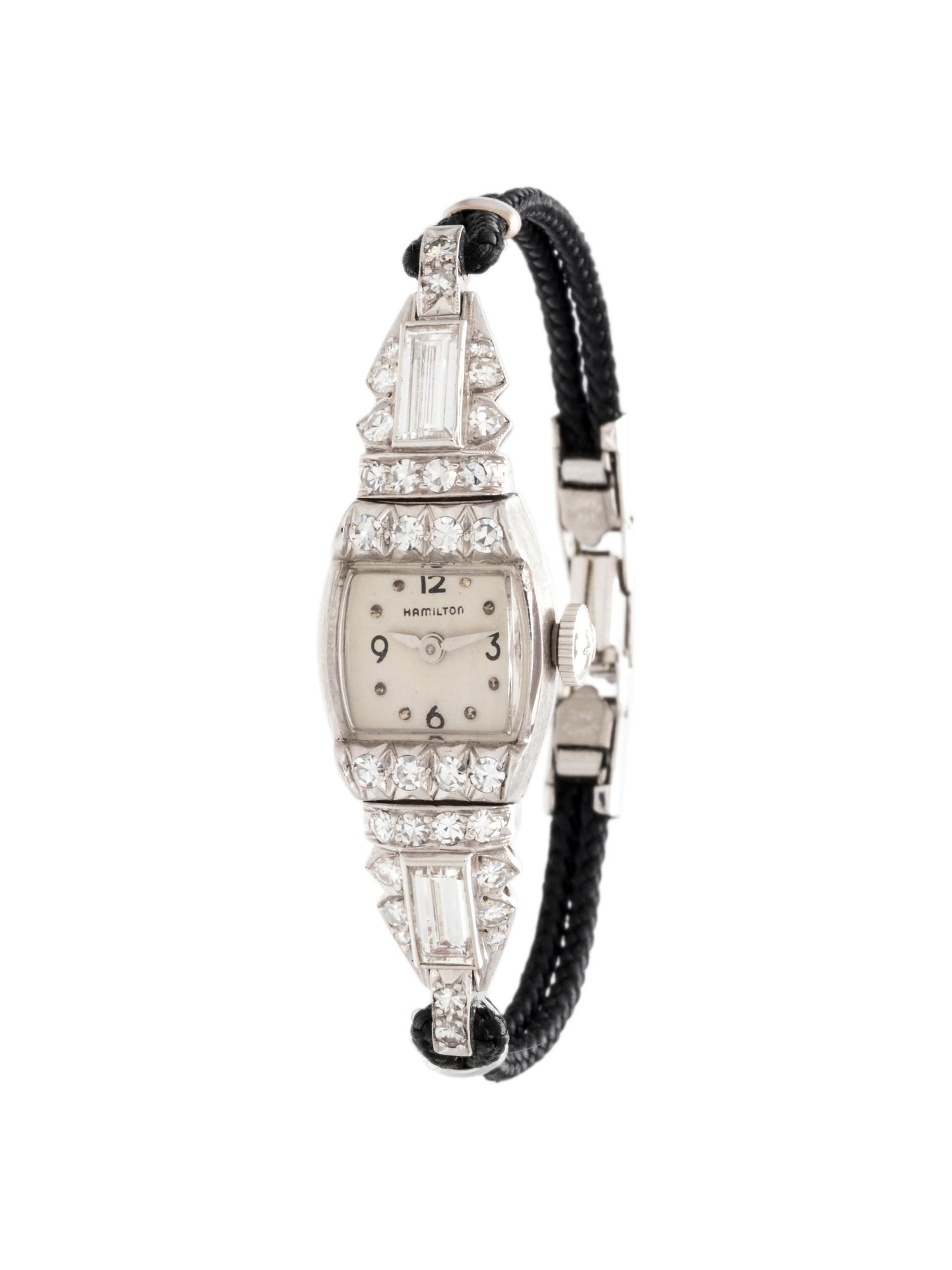 HAMILTON, PLATINUM AND DIAMOND WRISTWATCH