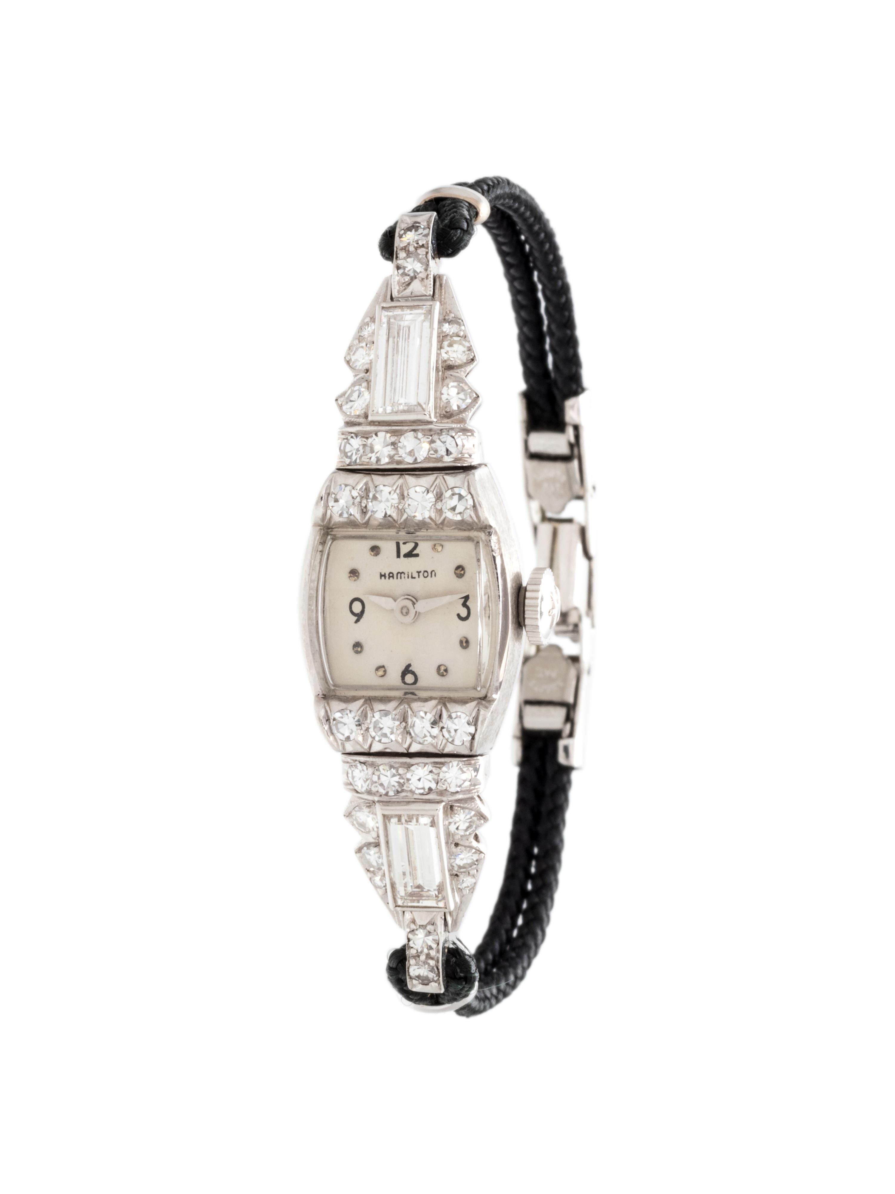 HAMILTON, PLATINUM AND DIAMOND WRISTWATCH