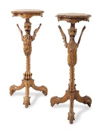 A Pair of Venetian Carved Walnut Pedestals