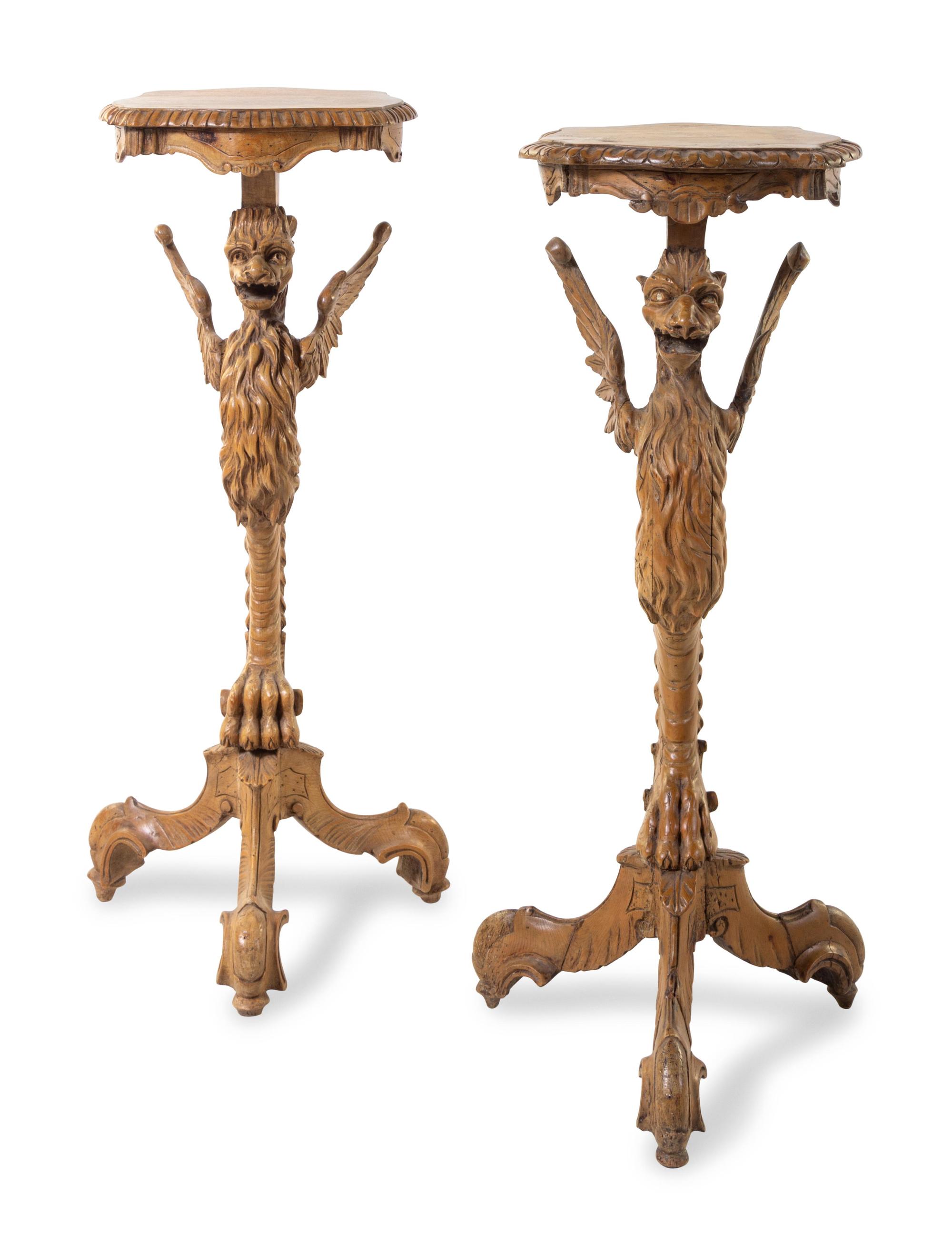 A Pair of Venetian Carved Walnut Pedestals