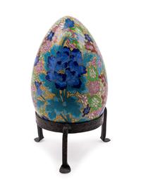 A Continental Cloisonné Enamel Egg with Stand