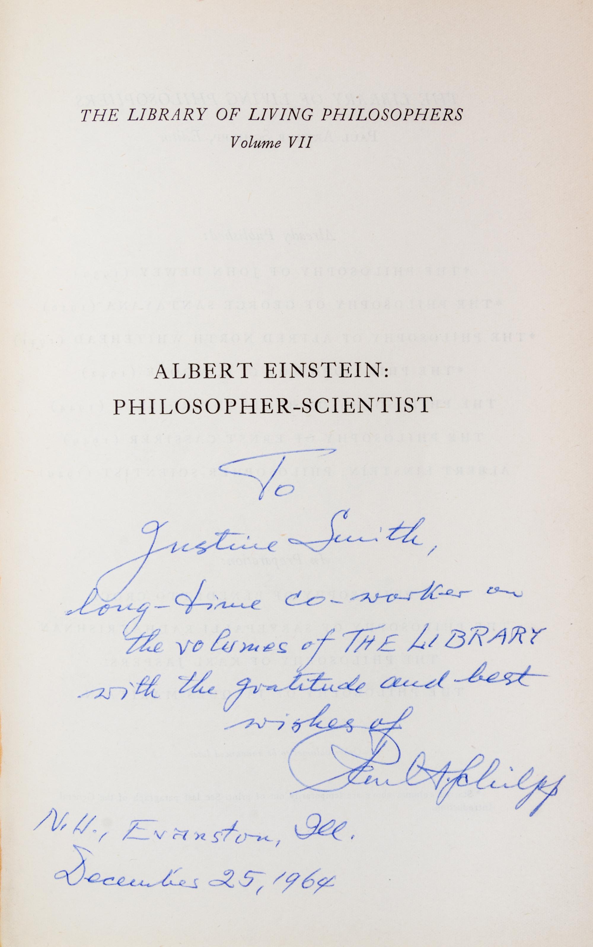 (EINSTEIN, ALBERT) Albert Einstein: Philosopher-Scientist, 1949. Limited, signed.