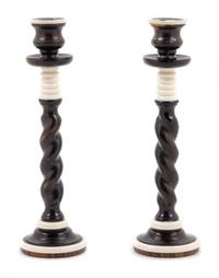 A Pair of Turned Ebony Candlesticks Height 9 1/4 inches. — 19TH CENTURY